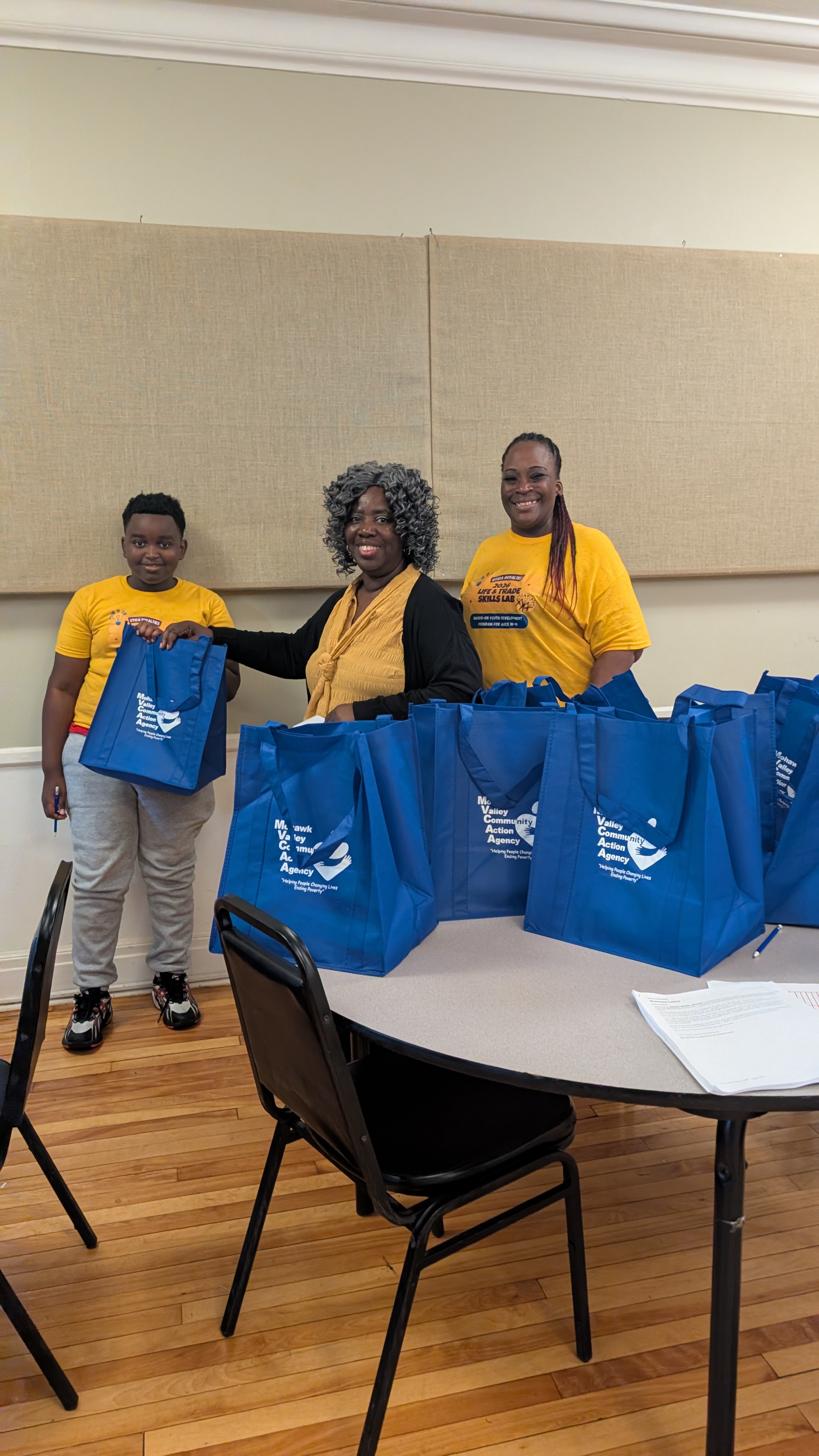 Civic engagement director, Darlene Mack Brown passed out MVCAA goody bags for completion of financial literacy assignment at site