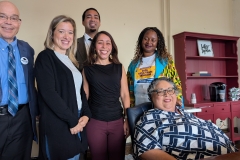 L to R: Kevin Marken, On Point for College Director, Heather Wasielewski, Common Council member at large,Omar( Commissioner Rosado/staffer) Mona Lisa Fermin-Fennell, Project Rise Coordinator, Hawa Peters, Executive Director, Utica Royalties stand behind Commissioner Rosado during site visit